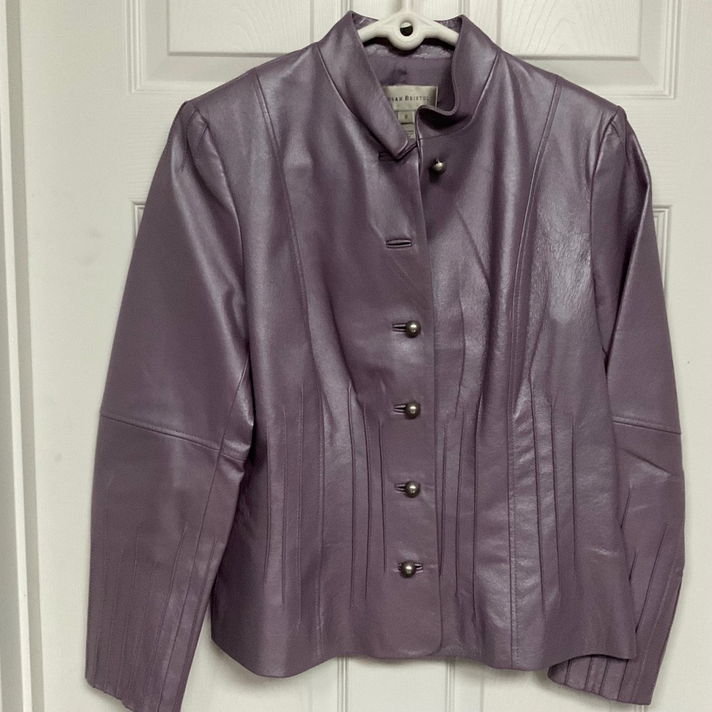 Lavender Metallic Fitted Leather Blazer by Susan Bristol size 6